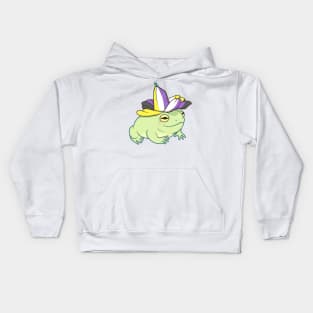 Nonbinary Pride Flower Frog Kids Hoodie